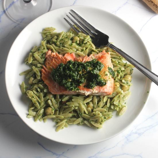 Salmon with Pesto and Orzo