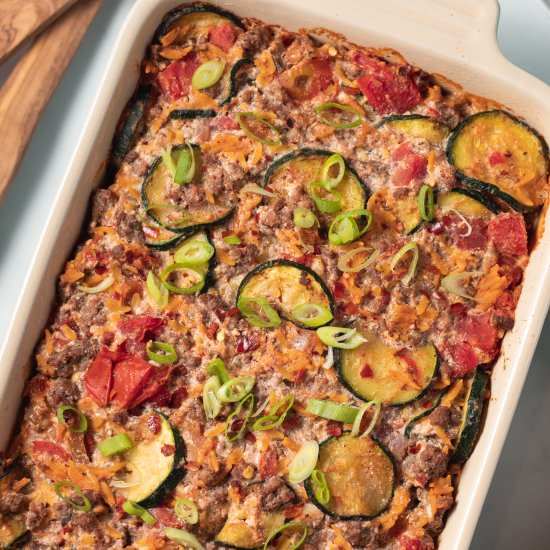 Zucchini & Ground Beef Orzo Cassero