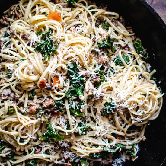 Spicy Sausage and Kale Linguine