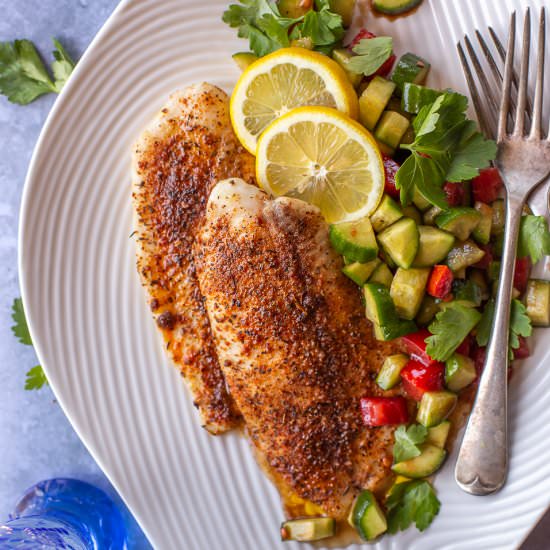 Cajun Fish with Cucumber & Tomatoes