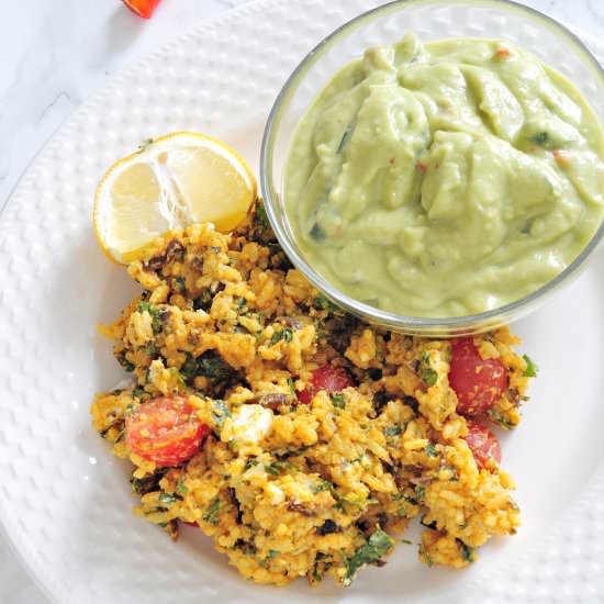 Rice with avocado dip