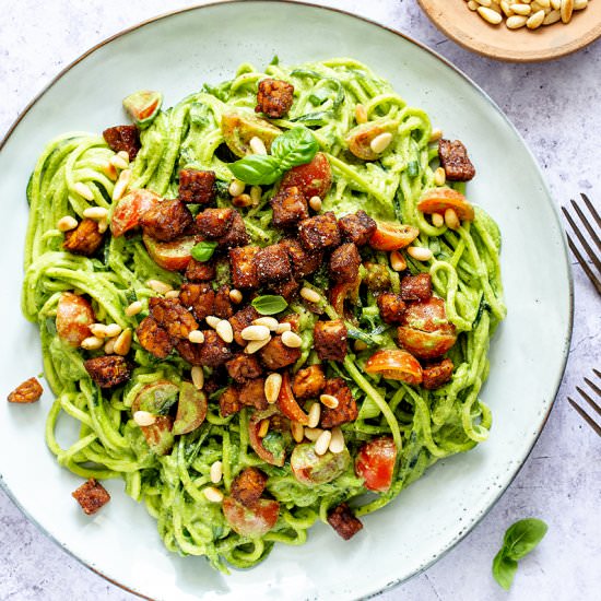 Zucchini Noodles w/ Pesto &Tempeh