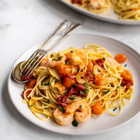 Saffron Tomato Pasta with Shrimp