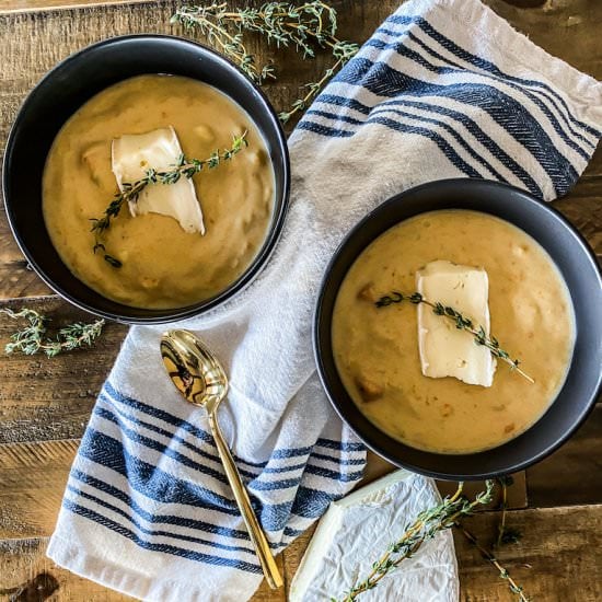 Potato and Leek Chowder with Brie
