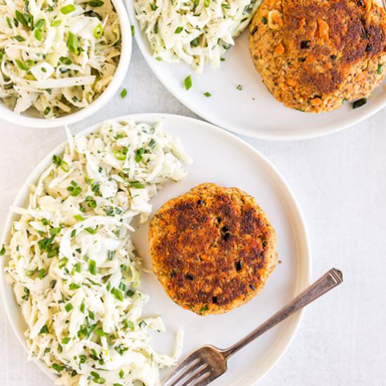 Salmon Patties with Herby Slaw