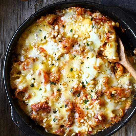 Eggplant-beef bolognese pasta bake