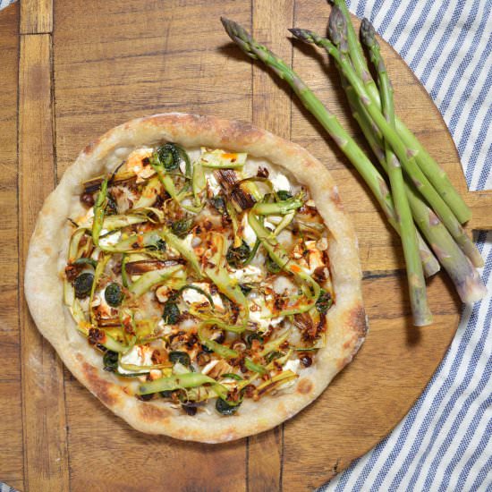 Fiddlehead, Leek & Asparagus Pizza