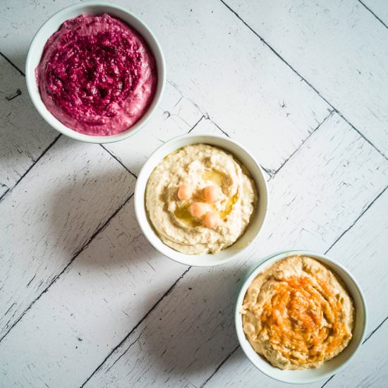Easy vegetable hummus trio