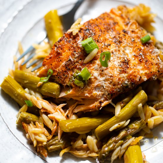 Salmon with Orzo and Asparagus
