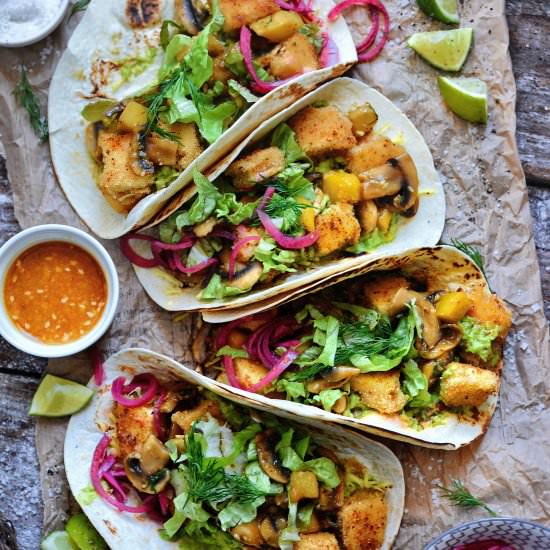 Vegan Mango, Nuggets Tofu Tacos