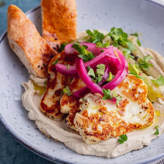 Smoky Aubergine and Halloumi Bowls