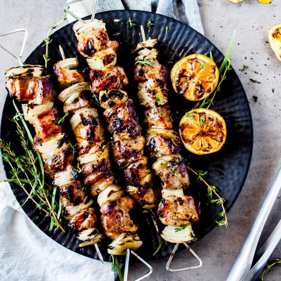 Grilled pork skewers