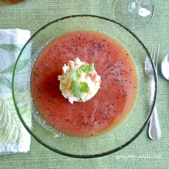 Watermelon Gazpacho with Crab Salad