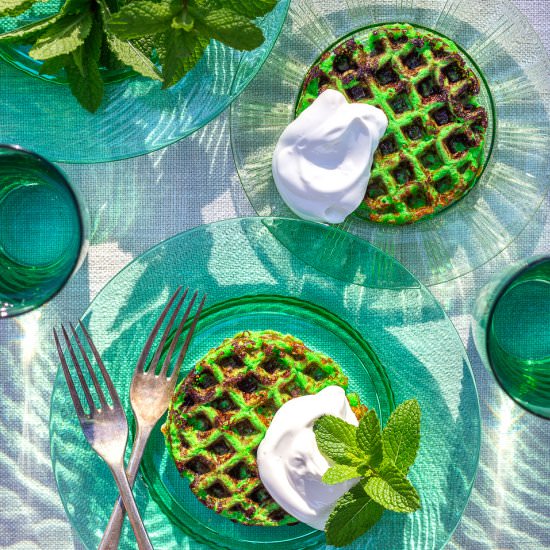 Pandan Chaffles with Coconut Cream