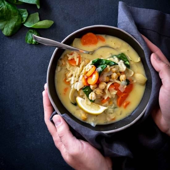 Lemon Artichoke Orzo Soup