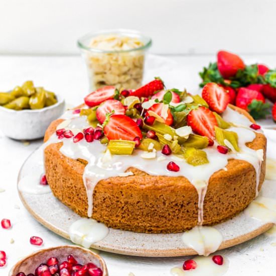 Vegan Rhubarb Almond Lemon Cake