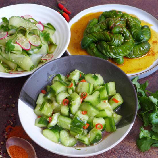 Cucumber salad three ways