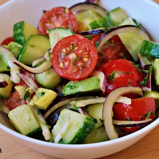 Cucumber tomato avocado salad