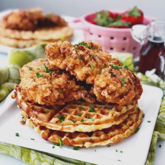 Chicken & Savory Cheddar Waffles
