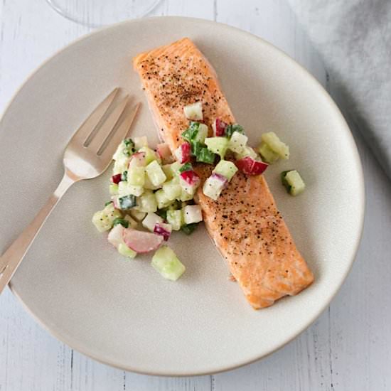 Roasted Salmon with Cucumber Relish