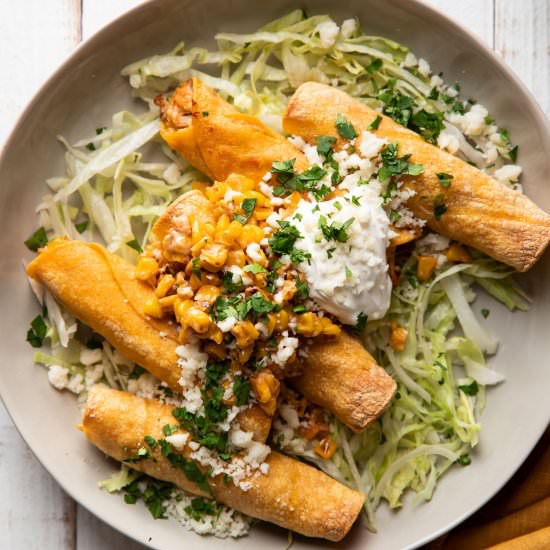 Baked Chicken Elote Taquitos