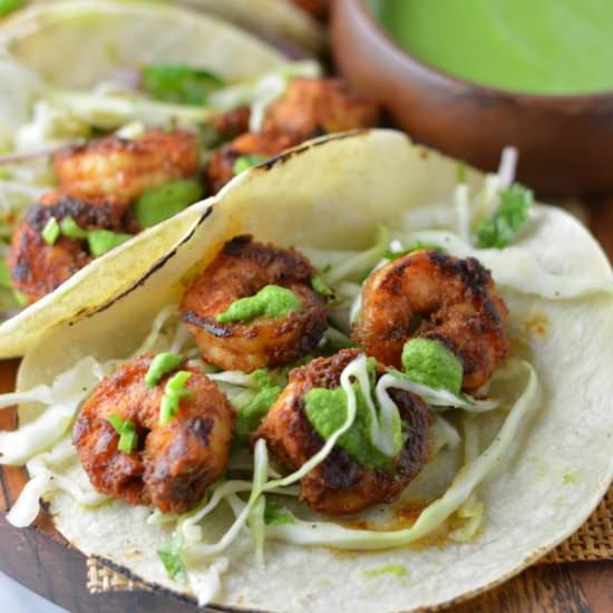 Spicy shrimp tacos & cashew salsa