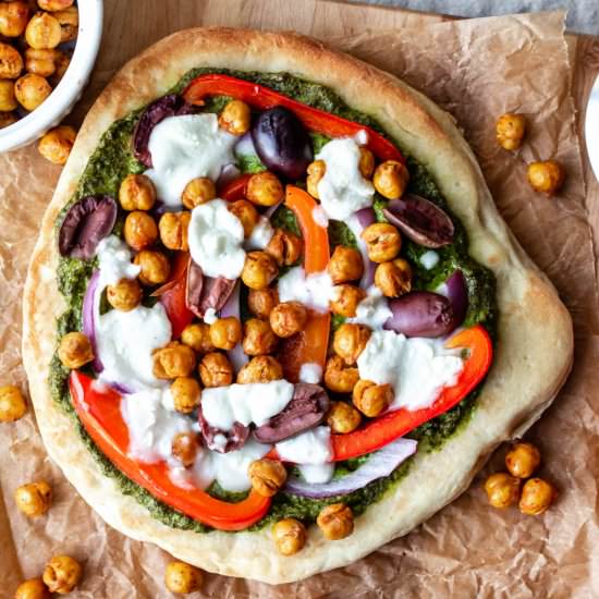 Vegetarian Naan Pesto Pizzas
