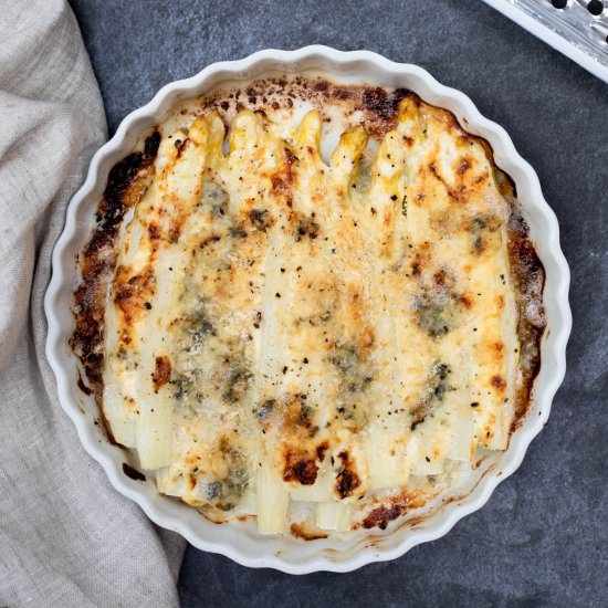 White Asparagus Roquefort Gratin