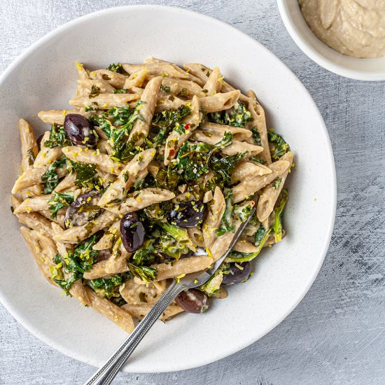 Vegan Hummus Pasta with Kale