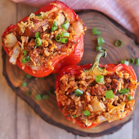 Stuffed peppers with veggie sausage