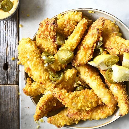 Nacho crusted chicken fingers