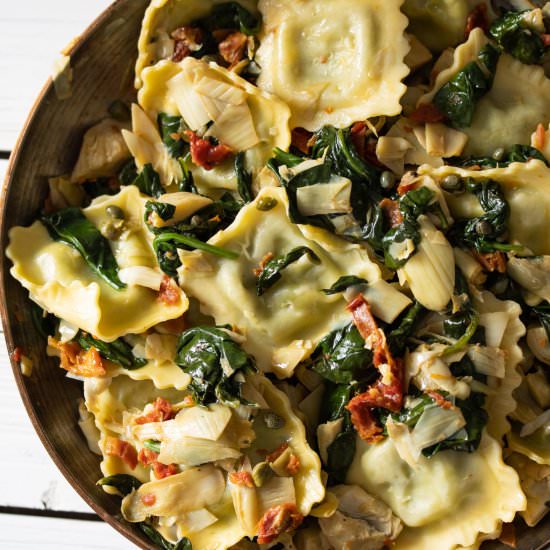Ravioli, Artichokes Hearts, Capers