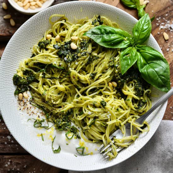 Vegan Quick Spaghetti Pesto Lemon