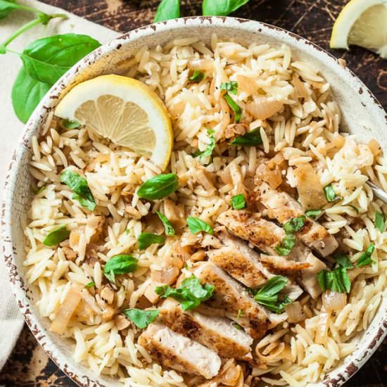 Lemon Basil Orzo with Chicken
