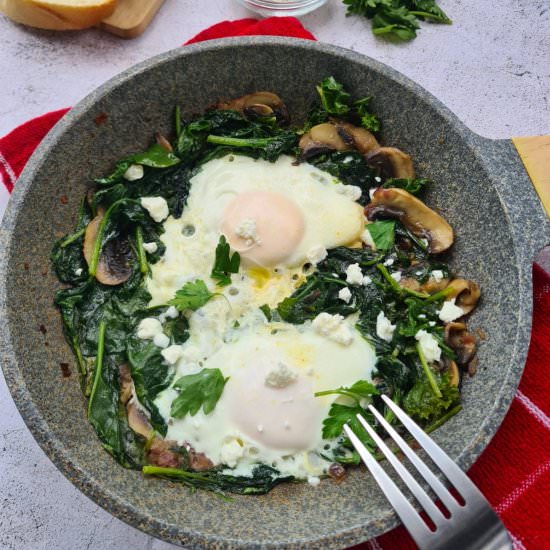 Eggs Fried in Mushrooms and Greens