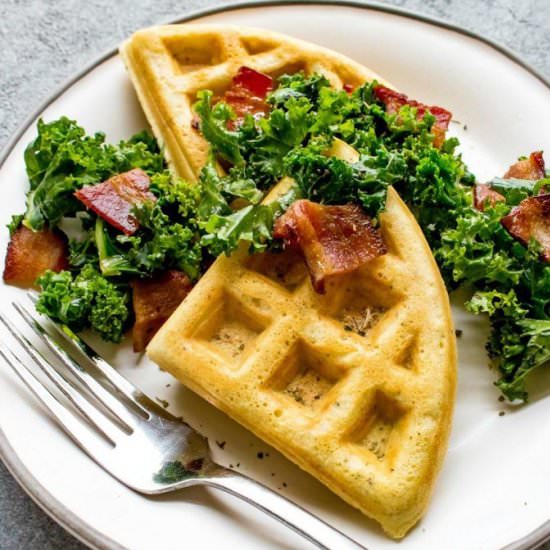 Savory Waffles with kale & Bacon