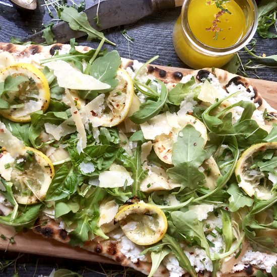 grilled artichoke ricotta flatbread