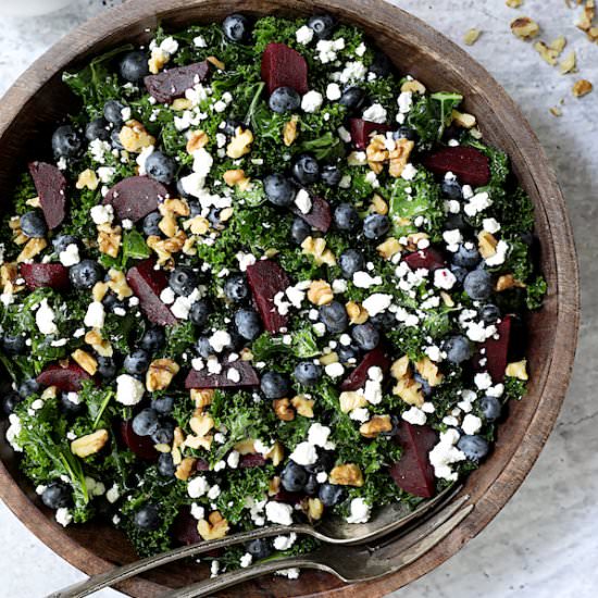 Massaged Kale Beet Blueberry Salad