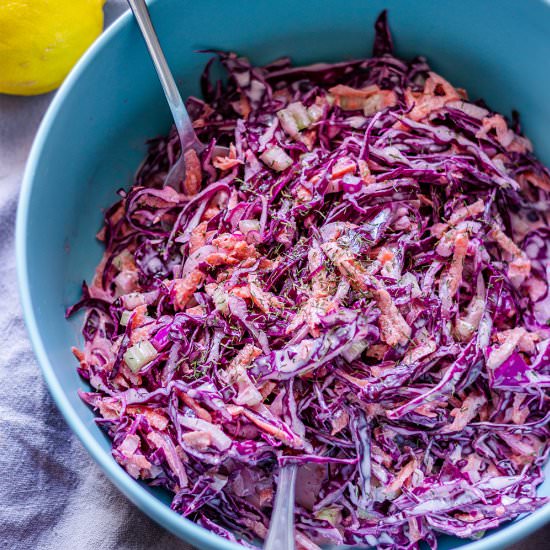 creamy red cabbage coleslaw