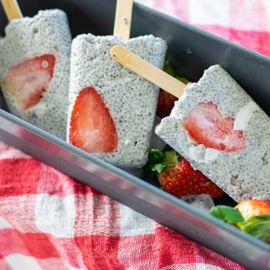 Coconut Strawberry Chia Popsicles