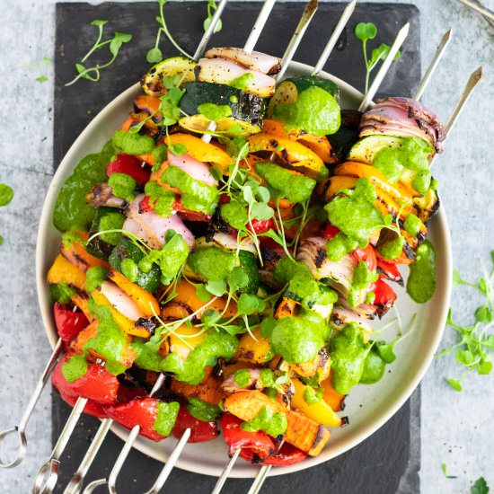 Rainbow Veggie Kebabs with Chimichu