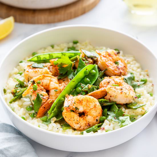 Pea Risotto with Shrimp