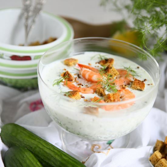 Chilled Cucumber Soup with Prawns