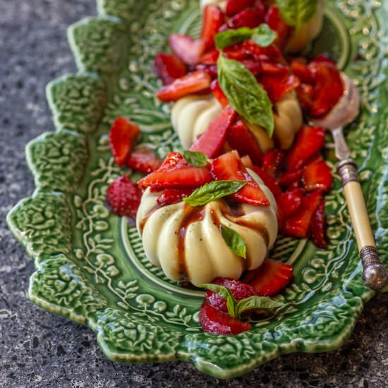 Basil Panna Cotta with Strawberries