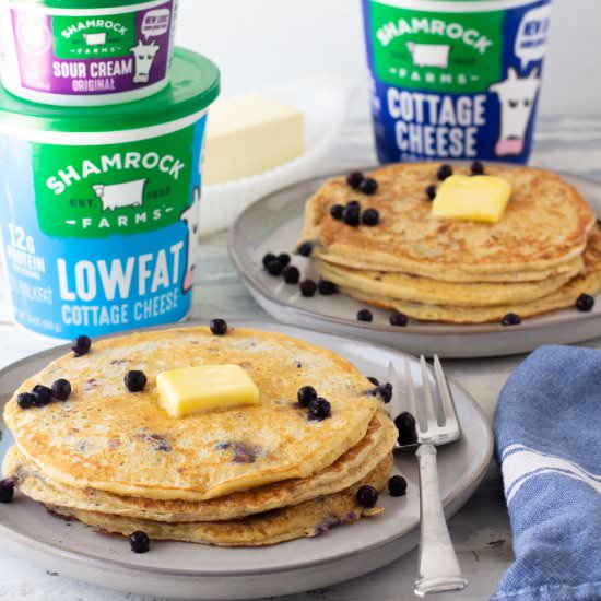 Blueberry Cottage Cheese Pancakes