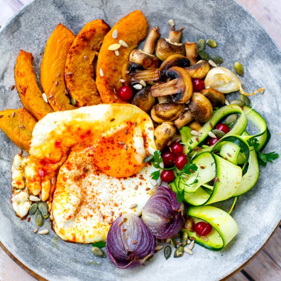 Turmeric Fried Eggs & Roast Veggies