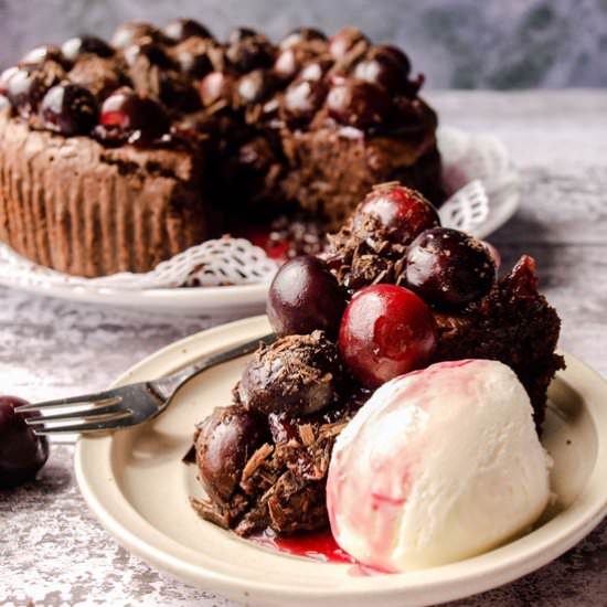 Chocolate Cherry Brownie Cake