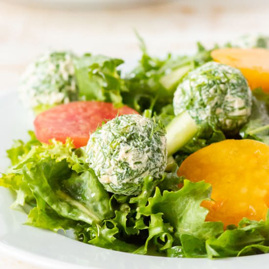 Fresh Salad with Olive Tofu Balls