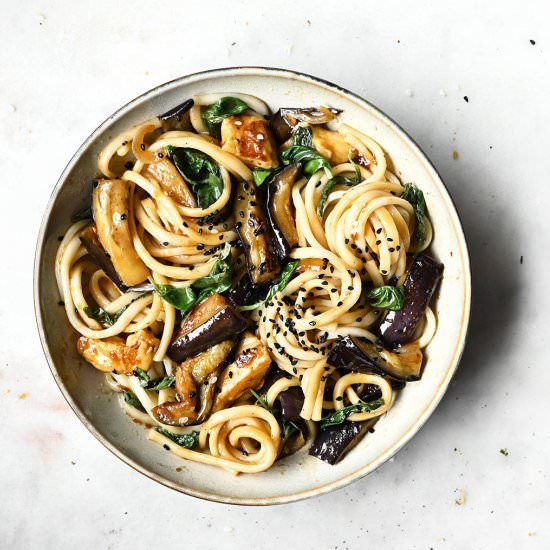 Eggplant and halloumi stir-fry