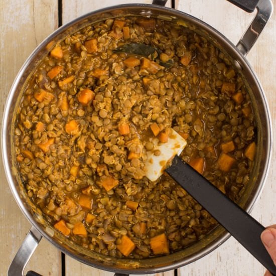 Sweet Potato Lentil Stew [Oil-Free]